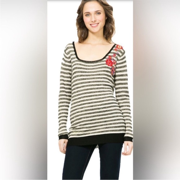 Desigual Striped Sweater with Floral Detail, M - Picture 1 of 11
